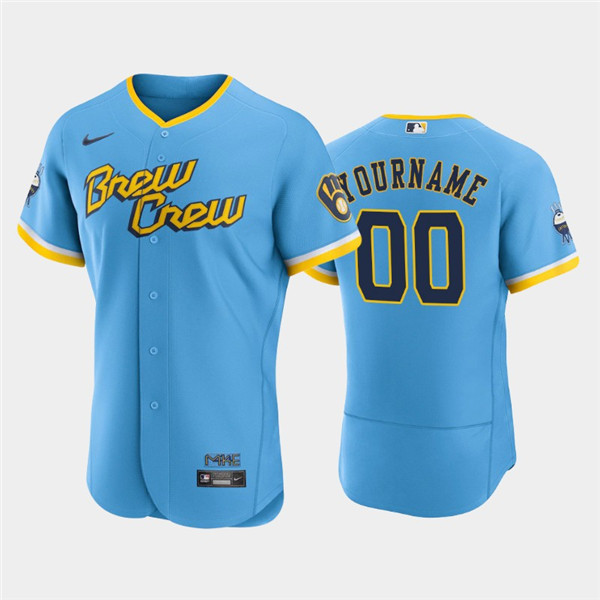 Men's Milwaukee Brewers Active Player Custom Powder Blue 2022 City Connect Flex Base Stitched MLB Jersey